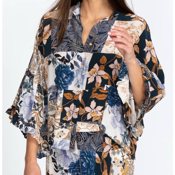 Johnny Was NWOT LEO SILK BUTTON DOWN TOP Size S - Picture 4 of 14